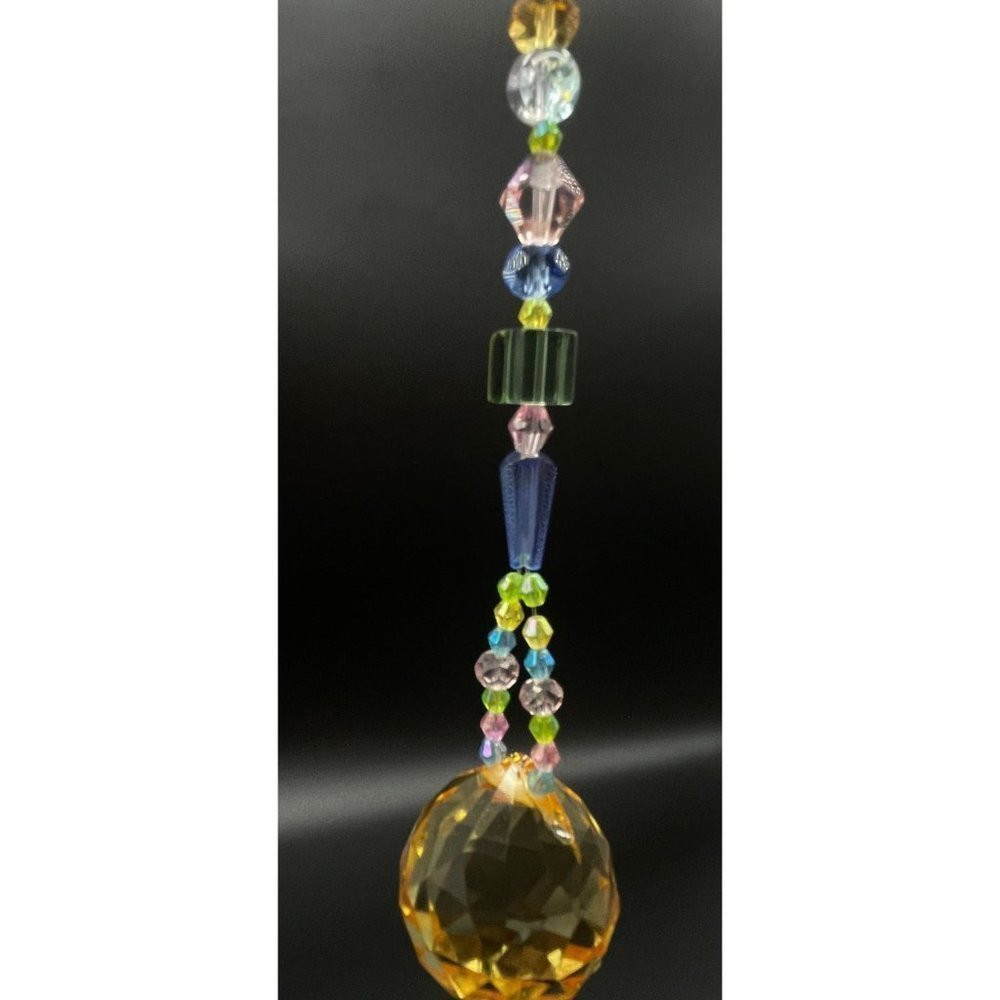Beaded Suncatcher Butterfly Pastel Green Blue Yellow Crystal Prism Hanging Decor - Picture 4 of 10